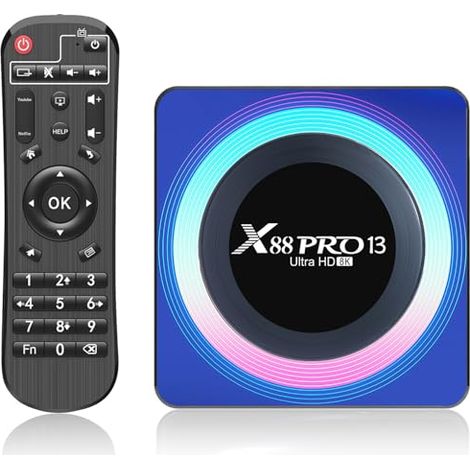 Android 13.0 TV Box, 2GB RAM, 16GB ROM, RK3528 Quad-Core 64-Bit Cortex-A53 CPU, Mali 450 MP2 GPU, 2.4/5.0 GHz WiFi, Bluetooth 5.0, 10/100 Mbit/s Ethernet, 8K, 3D, DLNA, USB 3.0, HDMI 2.0, H.265