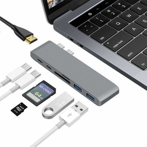 Hub USB C 7 en 1 avec Port de Charge de Type C, Slot HDMI 4K, 3 Ports USB 3.0, Adaptateur Lecteur de Carte SD-TF pour Mac,Chromebo (1/4)