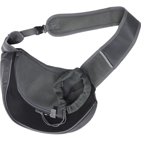 Sac de transport bandoulière pour chien avec ceinture ajustable et maille respirante, mains libres, idéal pour les activités de plein air quotidiennes avec les chiots et les chats (noir, taille L). (1/5)