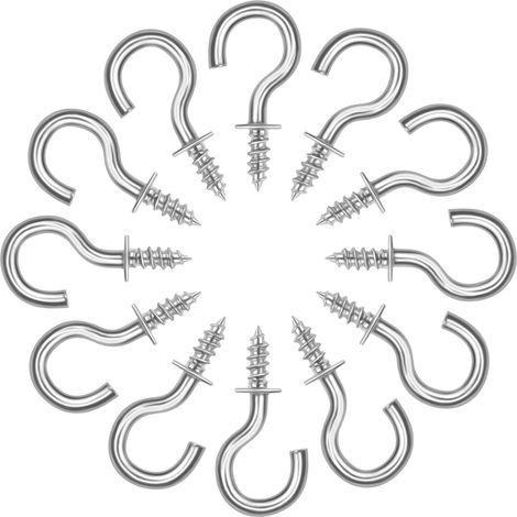 Crochets À Vis, 70Pcs Crochets à Visser, 1/2 pouces crochets à vis de plafond, Vis à crochet lourde, Crochets de Plafond à Visser pour intérieur, Extérieur,clés,décoration de Noë, Argent - 21cm (1/5)