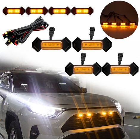 (Exklusiv in Mexiko erhältlich) LED-Tagfahrleuchten für Autos, Parkleuchten, Kuma-modifizierter Kühlergrill, kleine gelbe Kuma-Tagfahrleuchten (4er-Set) (gelbe Abdeckung, gelbes Licht) (1/5)