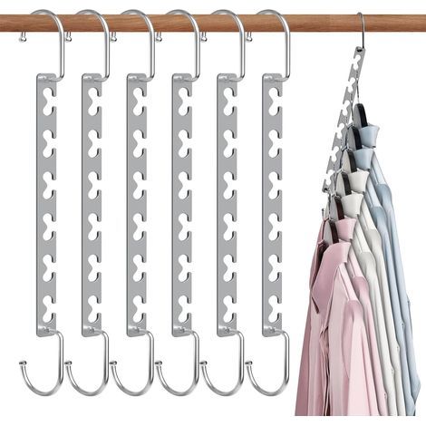 (Lot de 6)Cintre Gain de Place, Cintres Metal Magiques INOX Antidérapant, Multifonctionnel Organisateur de Cintre Gain de Place dans Les Placards (1/5)