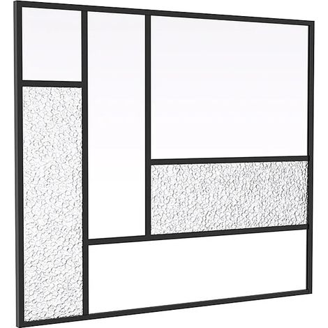 Vente-Unique – Verrière avec soubassement en aluminium et verre trempé noir 150 x 130 cm – Épaisseur verre 4 mm – Installation intérieure (1/3)