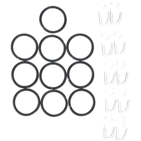 Anneaux à Rideaux pour tringles à Rideaux de Ø 16-20 mm, Crochet à Plis Inclus, 10 pièces, Métal, Noir Mat (1/5)