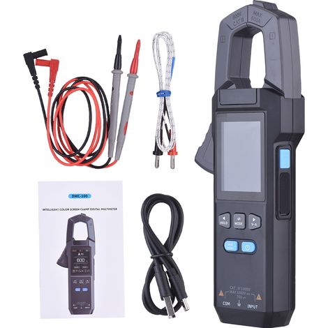 Smart Clamp Meter, 9999 Counts, Digital Multimeter, AC/DC Voltage Current Tester with Temperature Probe, Measures Capacitance Diode Resistance, NCV Detection, Data Hold, TFT Color Screen, Type-C Recha