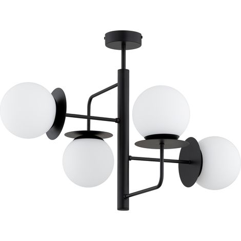 Plafonnier moderne noir 4 globes blancs E14 Alfa Lamur (1/2)
