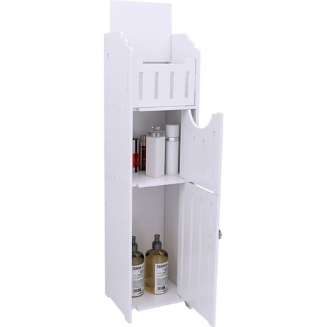 Meuble de salle de bain, meuble bas de salle de bain, étagère murale, étagère de salle de bain avec portes, 20 x 18 x 78 cm, blanc (1/5)