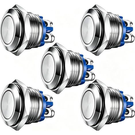 Gebildet 5pcs Bouton Poussoir momentané Bornes à vis en Acier Inoxydable Bouton étanche à l'eau 16mm 2A 12V24V125V250VTête Plate (1/5)