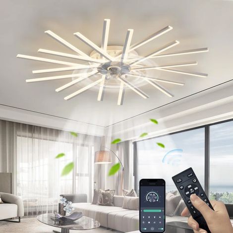 Ganeed 44.8" Geometric Ceiling Fan with Lights, 3 Colors 6 Speeds Personalized Ceiling Fan with Light Remote Control, White Low Profile Ceiling Fan with Light for Kitchen Bedroom (1/5)