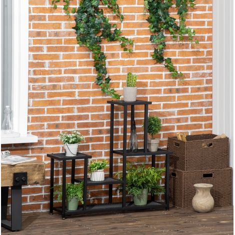 Étagère porte-plantes en métal noir, 4 niveaux décalés, 91 x 25 x 83 cm (1/5)