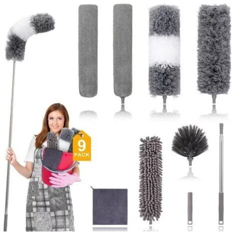 Plumeau télescopique lavable en microfibre, 5 pièces, longueur de poussière pour toile d'araignée, ventilateur de plafond, stores (1/5)
