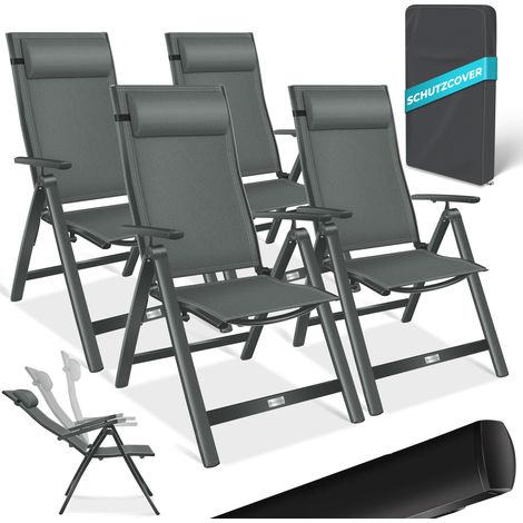 KESSER® Silla de jardín con reposabrazos  Silla plegable de aluminio con cojín ajustable en 7 posiciones  Transpirable  Antracita, 4 piezas (1/5)