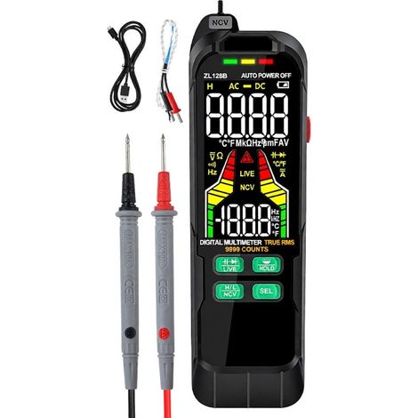 Multimètre numérique professionnel, testeur de courant alternatif et continu, multimètre de tension, mesure de la valeur efficace vraie (True RMS), de la capacité et de la température. (1/5)
