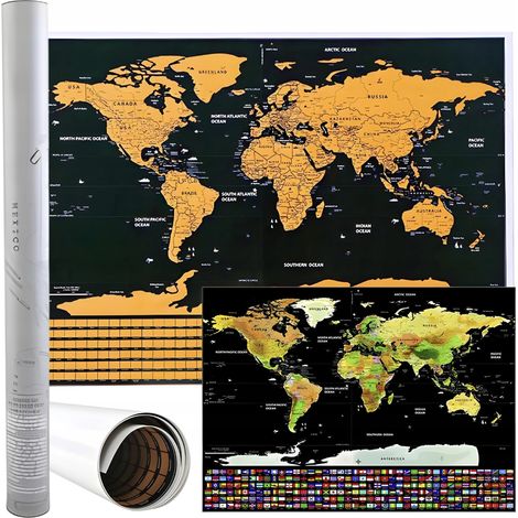 Rubbelweltkarte 82x59 cm mit Röhre, Poster, Geschenk für Reisende, Flaggen (1/5)