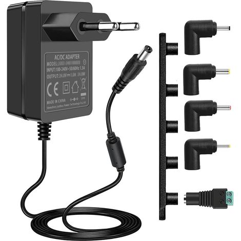 Adaptateur Secteur 24V 1,5A CA, Appareils Compatibles 24 V 1,5 A 1A avec Prise CC 5,5 x 2,1 mm et 5 Connecteurs de Remplacement. (1/5)