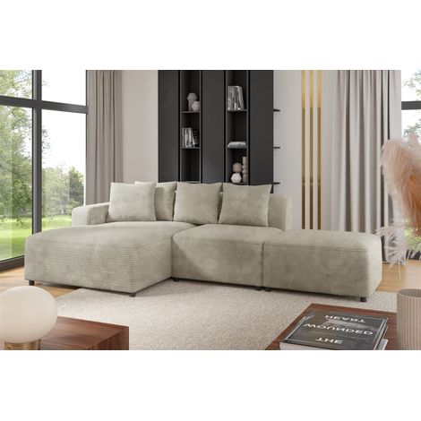 Ecksofa Designersofa MEGAN XS inkl. Hocker Stoff Poso Beige Ottomane Links (1/3)
