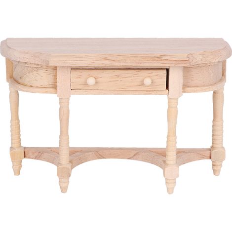 Bureau demi-rond en bois pour maison de poupée 1:12, modèle DIY avec tiroir, meuble de poupée à assembler (1/5)