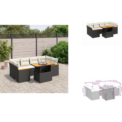 Salon de jardin 7 pcs avec coussins noir résine tressée - Ensemble Salon De Jardin - Meuble Extérieur - Résine Tressée - Rotin Synthétique - Table Extensible (1/3)