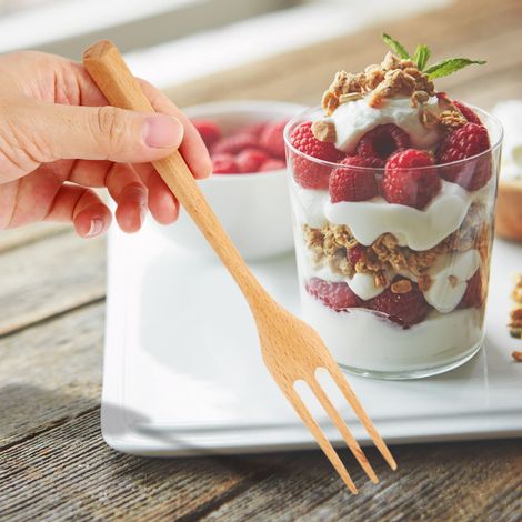 Set aus natürlichem Holzlöffel und -gabel, Dessertgeschirr für die Küche (Gabel) (1/5)