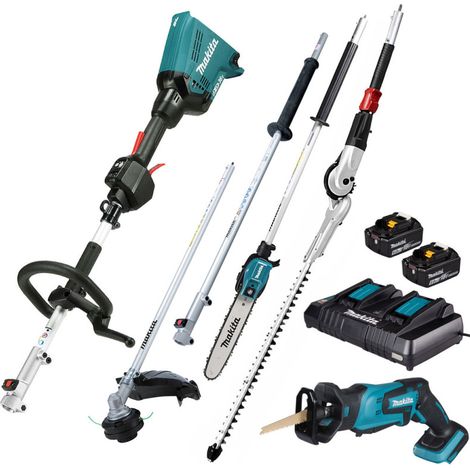 MAKITA Pack Outil Multifonctions 36V DUX60 + Rallonge + Coupe-Herbe + Perche élagueuse + Taille-haies + Scie sabre + 2 batt 6Ah