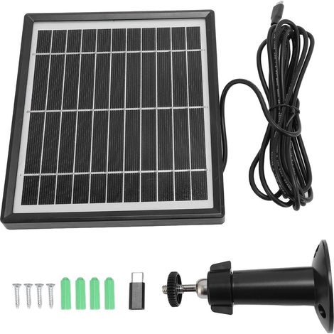 Ortviai Panneau Solaire 10 W pour Caméra d’Alimentation d’Oiseaux, Étanche IP66, Support Rotatif 360°, Noir (1/5)