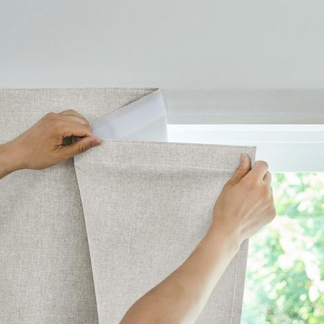 Rideau de porte opaque adhésif 100% occultant sans perçage pour intérieur Chambre à coucher Salon Protection solaire Fenêtre Intérieur Protection thermique (Beige clair-H101 x L64 cm) Pack de 1 (1/5)