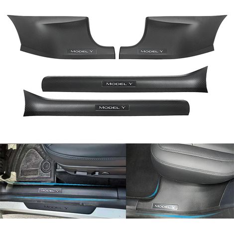 (Modèle Y) Protections de seuil de porte avant et arrière pour Tesla Model Y et Model 3,en ABS noir carbone Protection contre les éraflures et les rayures (1/3)