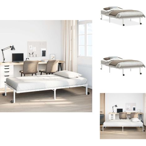 Cadre de lit sans matelas pliable blanc 100x200 cm acier - Cadre De Lit - Cadres De Lit - Cadre De Lit En Métal - Cadre De Lit Simple (1/5)