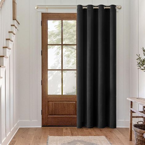 Rideau Occultant Thermique Salon Oeillets Lot de 1 140x260cm Noir (1/5)