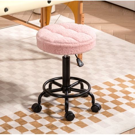 Taburete de trabajo Ø50x50-66 cm rosa poliéster regulable en altura con ruedas y giro 360° (1/5)
