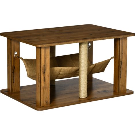 Table basse hamac pour chat  avec 2 griffoirs en jute et étagère de rangement inférieure 79 x 59 x 45,5 cm Marron