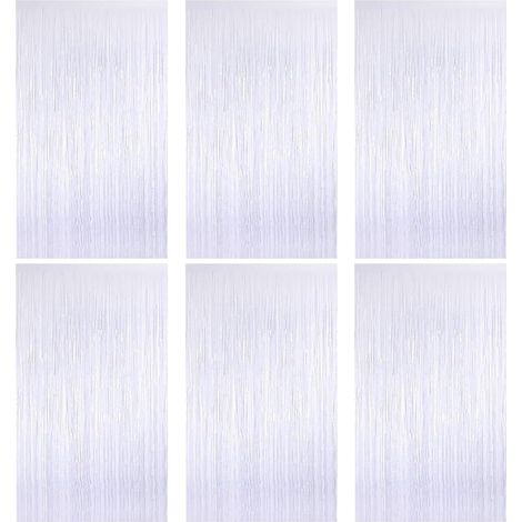 6 Rideau métallique, Blanc, 1x2m, Paillettes, Décoration fête, Mariage