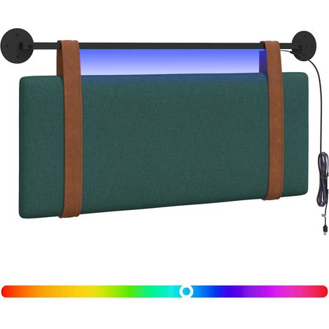 Hanging Headboard with LED Light Dark Green Antique PU vidaXL