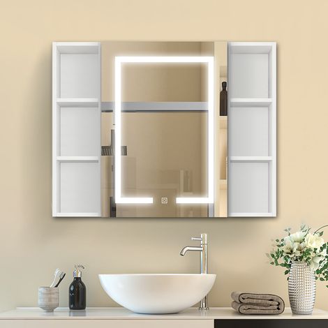 Hängeschrank Wandschrank Spiegelschrank Badschrank Badezimmerschrank Bad mit LED 100x70cm (1/5)