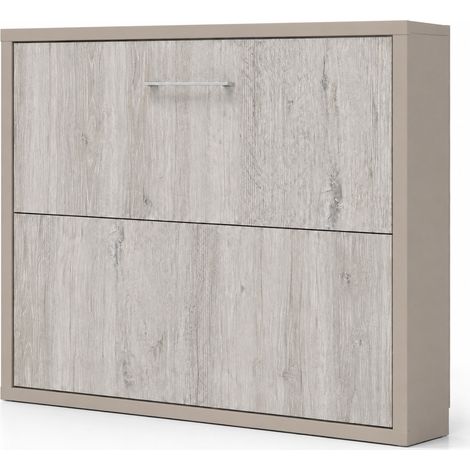 Lit escamotable horizontal KLIKA - Sommier à lattes - Poignée acier brossé 54cm Sans matelas Chêne gris-160x200-Cadre Chêne gris-Façade Vintage (1/5)