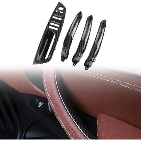 Lot de 4 poignées de porte intérieures en ABS pour voiture, panneau intérieur, housse de protection de tirage, accoudoirs compatible avec B-MW E70 E71 E72 X5 X6 2007-2014 - Fibre de carbone