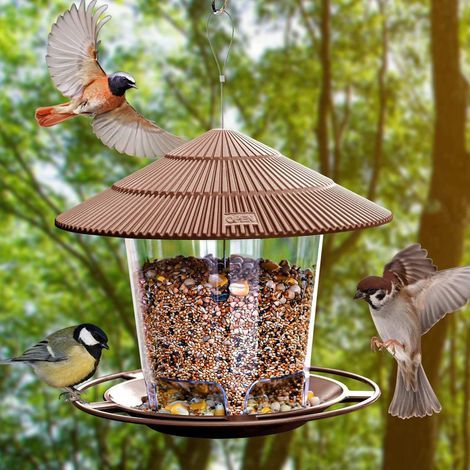 Hängendes Wildvogelfutterhaus, wetterfestes Balkonfutterhaus mit Sonnenschutz – Braun (1/5)