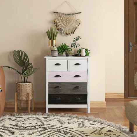 Cómoda de 5 cajones con dispositivo antivuelco, 70 x 38 x 85 cm, blanca HAVRYA (1/5)