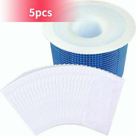 Accessoires de piscine (Lot de 5 - Blanc) Chaussettes de rangement pour filtres de piscine en nylon, compatibles avec les paniers et les skimmers. Accessoires de piscine blancs. (1/5)