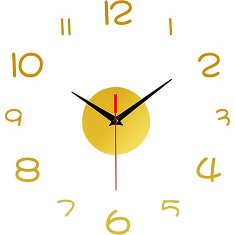 Horloge Murale DIY - Cadran Numérique 3D - Mécanisme Quartz - Pour Décoration Intérieure Bureau Maison - Diamètre 30 à 60 cm - Jaune - 1 Pièce (1/5)