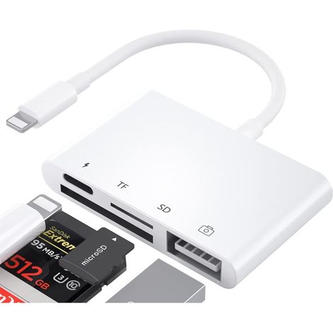 [NIE BENUTZT]SD-Kartenleser für iPhone, iPad, Kamera – 4 in 1 – SD/TF-Adapter, USB-OTG-Kabel für iPhone 14 13 12 11 X XS 8 7 und iPad (1/4)