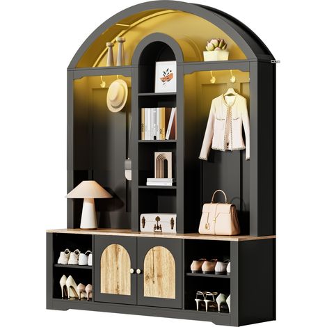 Armoire d'entrée multifonctionnel MDF avec étagère à chaussures, crochets, étagères, design moderne, rangement pratique