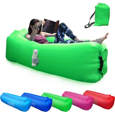 Chaise longue gonflable, canapé à air étanche avec coussins confortables, canapé gonflable portable, vert (1/5)