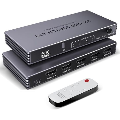 Répartiteur HDMI 4K 240Hz, commutateur HDMI 4 entrées 1 Sortie - Splitter Switch HDMI 8K 60Hz avec télécommande, HDR10+, HDMI 2.1, 3D, CEC, HDR, HDCP 2.3, pour 5/4/3, Xbox, DVD, Nintendo, PC (1/5)