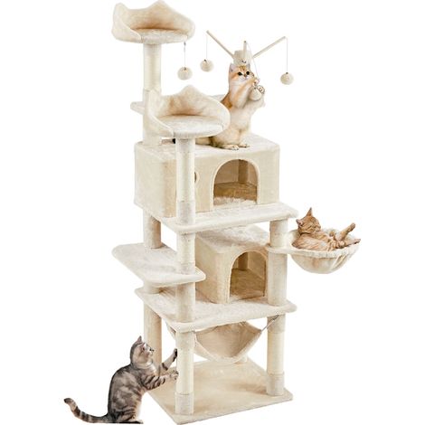Homevive Rascador para Gatos Mascotas con Hamaca Plataforma Cueva Bolas de Juego Canasta 170cm Beige