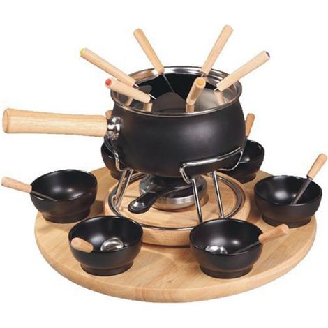 Set di 25 pezzi di servizio da fondue in smalto nero opaco, inclusi accessori e utensili (1/2)