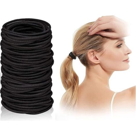 Elastique Cheveux – Lot de 100 Pièces Résistants en Nylon et Caoutchouc 2mm Attaches Cheveux pour Femmes Hommes et Enfants, Noir (1/4)