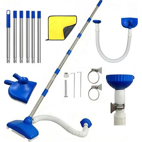 Aspirateur de Piscine avec Tuyau,Nettoyeur de Sol de Piscine avec Tuyau Rétractable 350 cm, Aspirateur de Sol avec Tige Télescopique de 230 cm, pour Piscine, Etang, Jacuzzi, Salle de Bain et Spa (1/5)