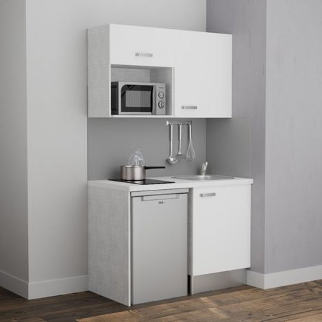 Kochnischen K07L-PT - 120 cm mit Arbeitsplatte und spüle - Weiße Front - weiße Laminatplatte - Kredenzen nein + Haushaltsgeräte