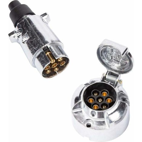 EASYCOMFORT Prise Remorque 7 Broches Métal Étanche 12V, Connecteur Attelage en Alliage d'Aluminium pour Camion, RV et Voiture (1/5)